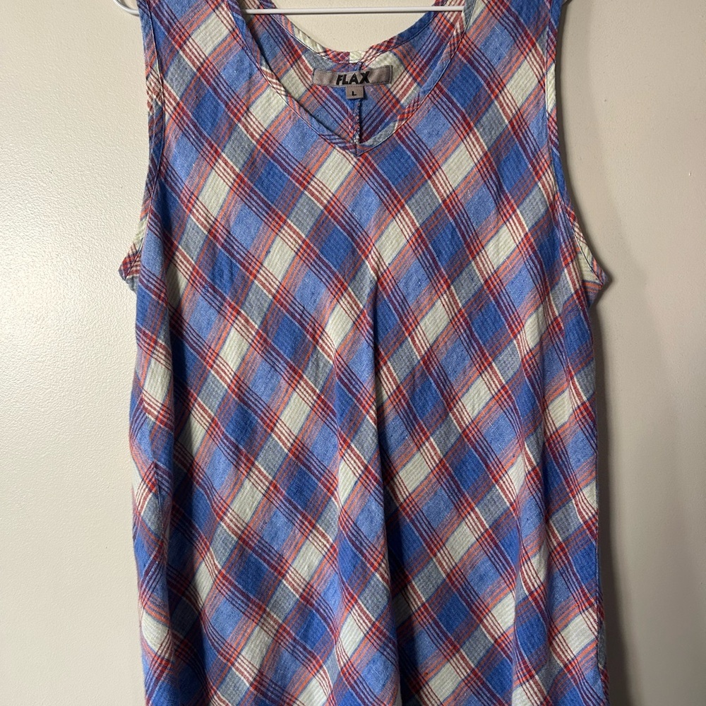 Flax Women's Blue and Red Checkered Tank Top